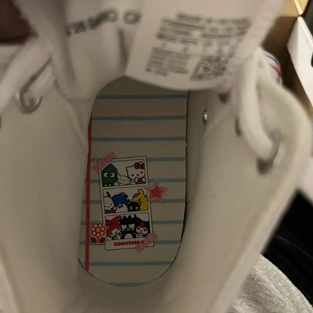 Converse Women’s White Hello Kitty High-Top Sneakers with Red & Blue Trim - Picture 6 of 7